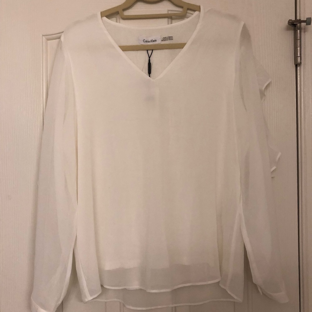 Calvin Klein sheer ruffled blouse
